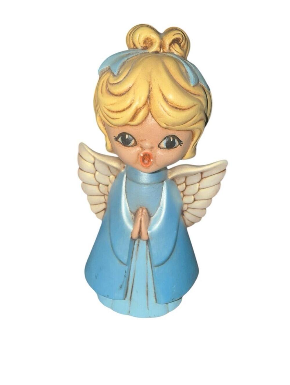VTG Angel Choir Hand Painted Ceramic Figurine MCM 50s 60s Blue Blonde Collect